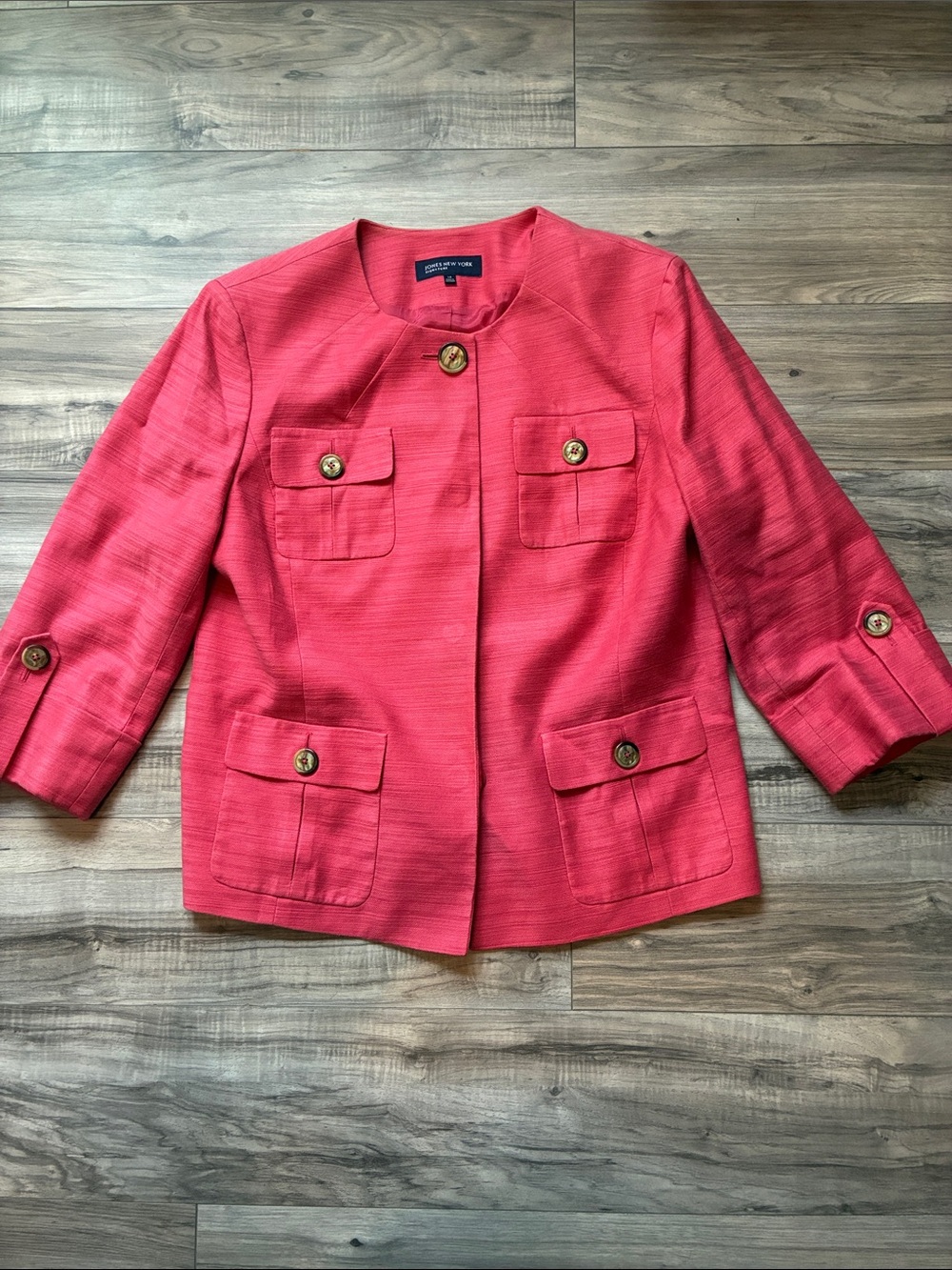Jones New York Coral Pink Pocket Blazer jacket size 14